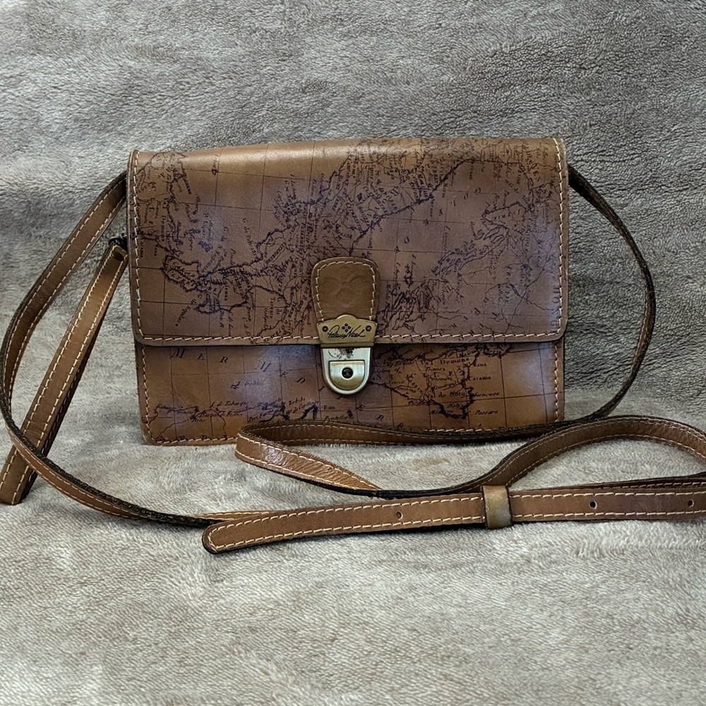 Patricia Nash Laurentina Signature Map Leather Crossbody Purse Brown - Picture 3 of 13